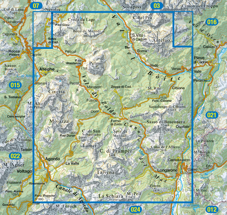 Dolomiten hiking map Blad 025 - Dolomiti di Zoldo Cadorine e Agordine (GPS) 2016