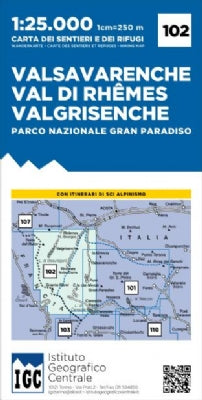 Wandelkaart Italiaanse Alpen Blad 102 - Valsavarenche 1:25.000