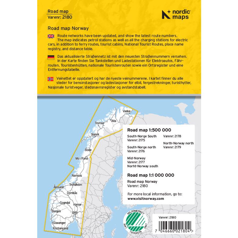 Wegenkaart/Roadmap Norway 1:1m (2021)