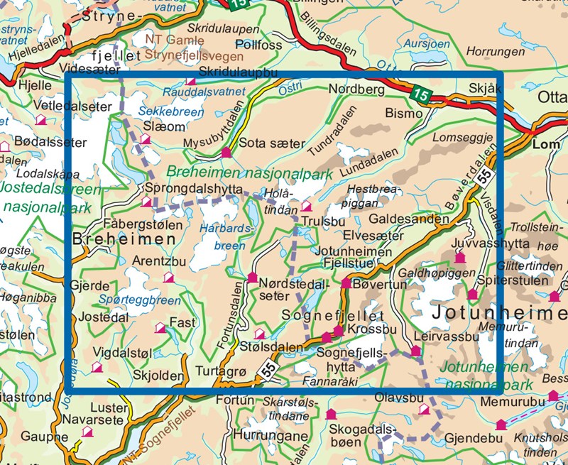 Wandelkaart Topo 3000 Breheimen nasjonalpark 1:50.000 (2017)