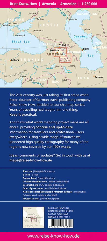 Wegenkaart Armenia-Armenien 1:250.000 5.A 2025