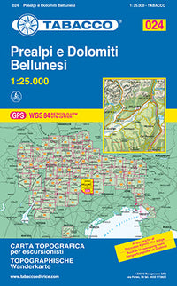 Wandelkaart Dolomiten Blad 024 - Prealpi e Dolomiti Bellunesi (GPS) 2017