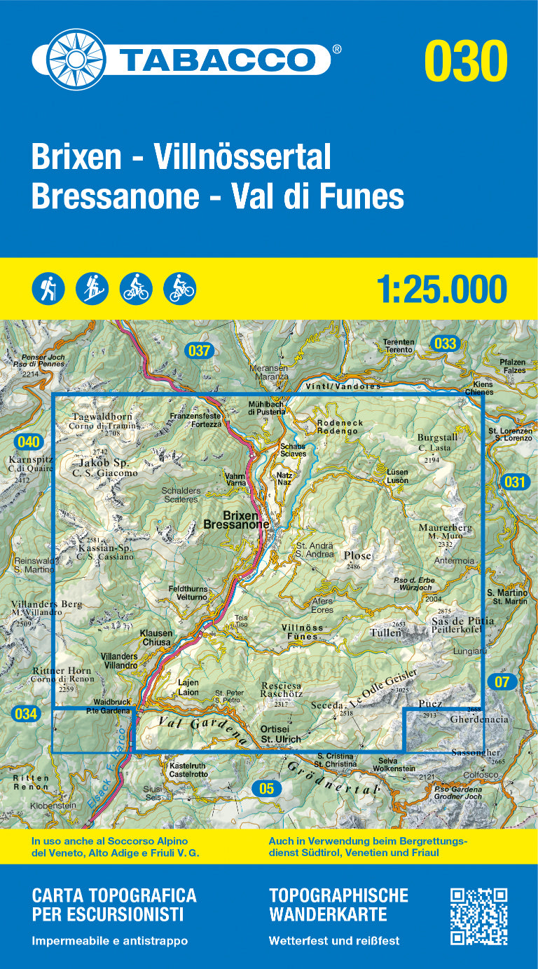 Hiking map Dolomiten Sheet 030 - Brixen-Villnössertal / Bressanone-Val di Funes (GPS) 2018