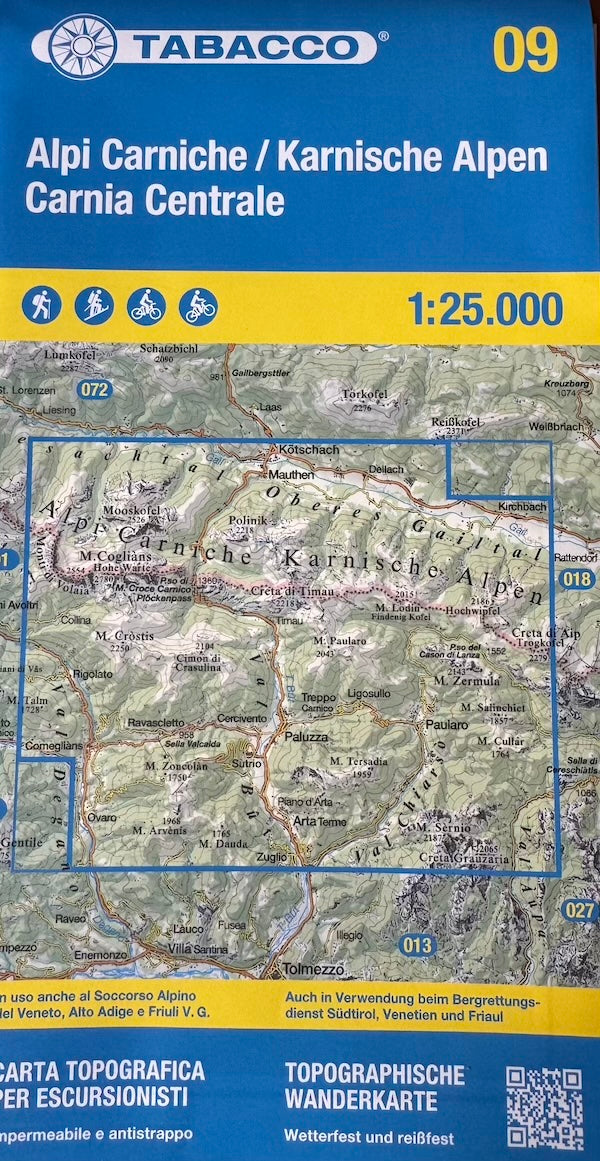 Wandelkaart Dolomiten Blad 09 - Alpi Carnische / Karnische Alpen/ Carnia Centrale