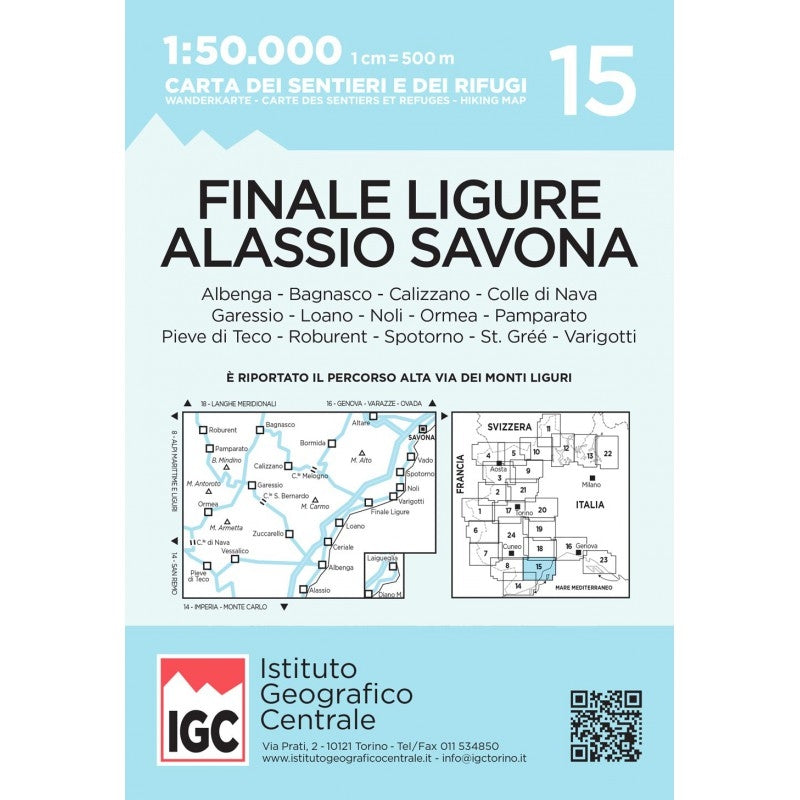 Wandelkaart Italië: Blad 15 - Finale Ligure, Alassio, Savona 1:50.000
