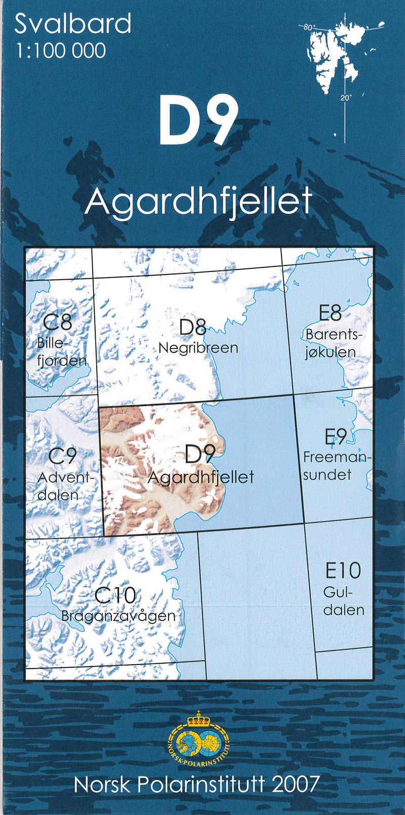 Topografische Kaart Spitsbergen D9 Agardhfjellet 1:100.000