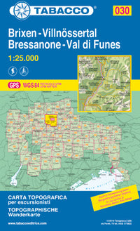 Wandelkaart Dolomiten Blad 030 - Brixen-VillnÃ¶ssertal / Bressanone-Val di Funes (GPS) 2018