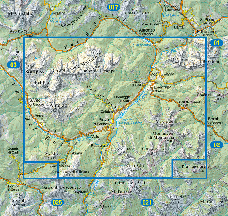 Wandelkaart Dolomiten Blad 016 - Dolomiti del Centro Cadore