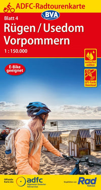 Fietskaart ADFC Radtourenkarte 4 RÃ¼gen/Usedom Vorpommern 1:150.000