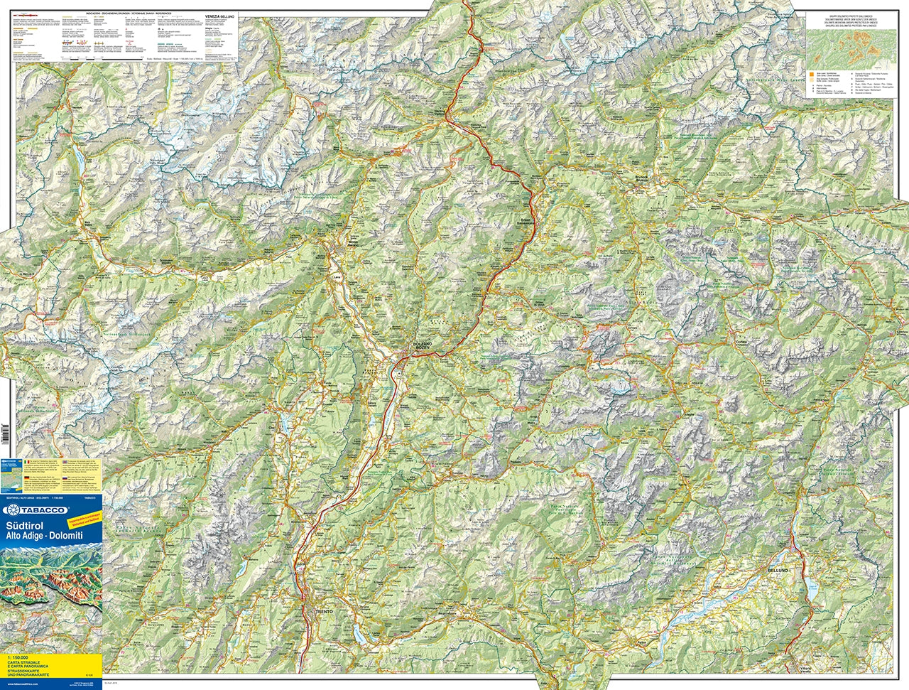 Wegenkaart Südtirol / Alto Adige - Dolomiti  wegenkaart 1:150.000