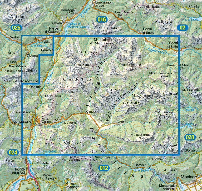 Wandelkaart Dolomiten Blad 021 - Dolomiti Friulane e D'Oltre Piave