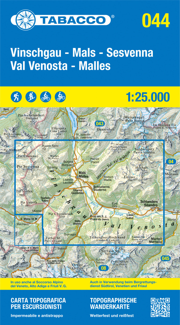 Wandelkaart Dolomiten Blad 044 Vinschgau-Mals-Sesvenna / Val Venosta-Malles