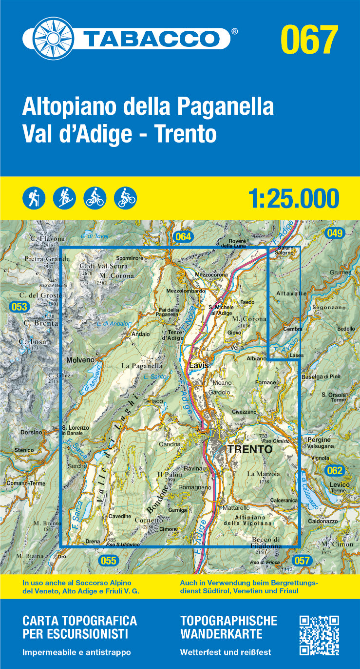 Wandel- fietskaart &nbsp;Altopiano della Paganella Val d'Adige - Trento  Blad 067 / 1:25.000