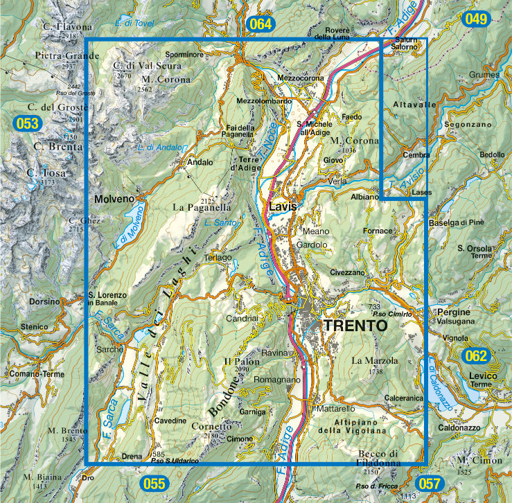 Wandel- fietskaart &nbsp;Altopiano della Paganella Val d'Adige - Trento  Blad 067 / 1:25.000