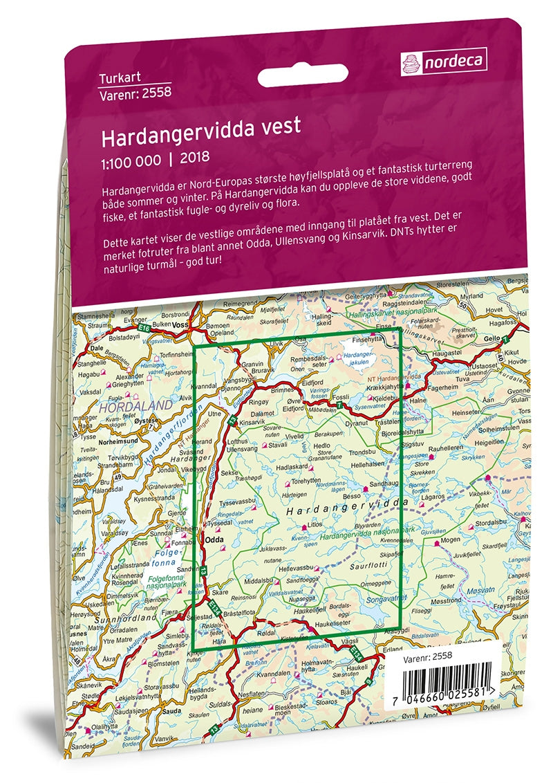 Hiking map-Turkart Hardangervidda Vest 1:100,000 (2018)