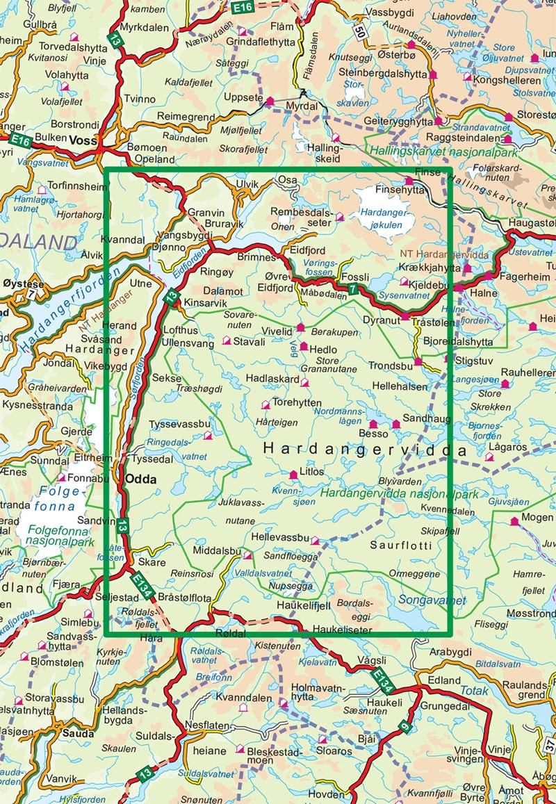 Hiking map-Turkart Hardangervidda Vest 1:100,000 (2018)