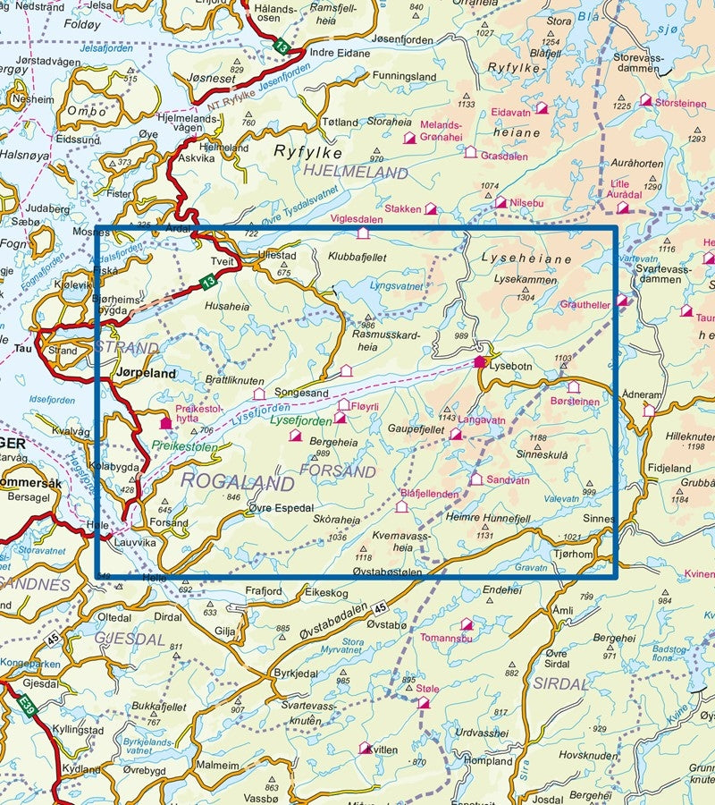 Hiking map Turkart Lysefjorden 1:50,000 (2018)