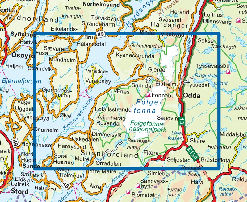 Walking map Topo 3000 Folgefonna nasjonalpark 1:50,000 (2017)
