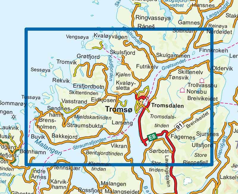 Wandelkaart Topo 3000 TromsÃ¸y KvalÃ¸ya 1:50.000 (2017)