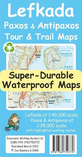 Walking map Discovery Lefkada, Paxos &amp; Antipaxos Tour &amp; Trail Super Durable Maps