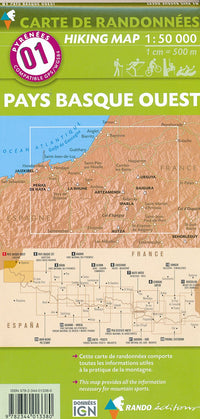 Wandelkaart Pyreneeën Blad 01 Pays Basque-Ouest 1:50.000 (2021)