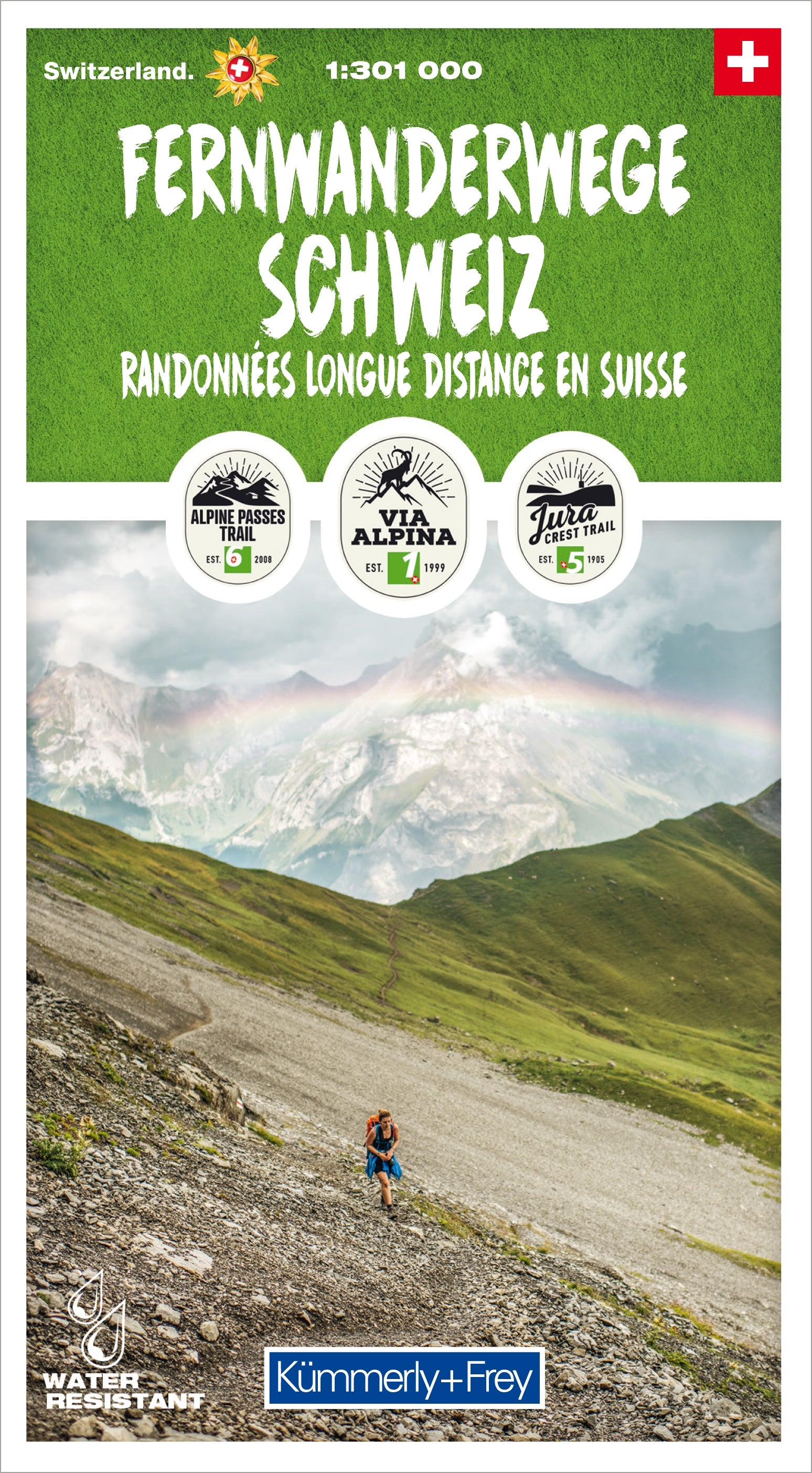 Fernwanderwege Schweiz 1:301 000 Randonnées longue distance in Suisse