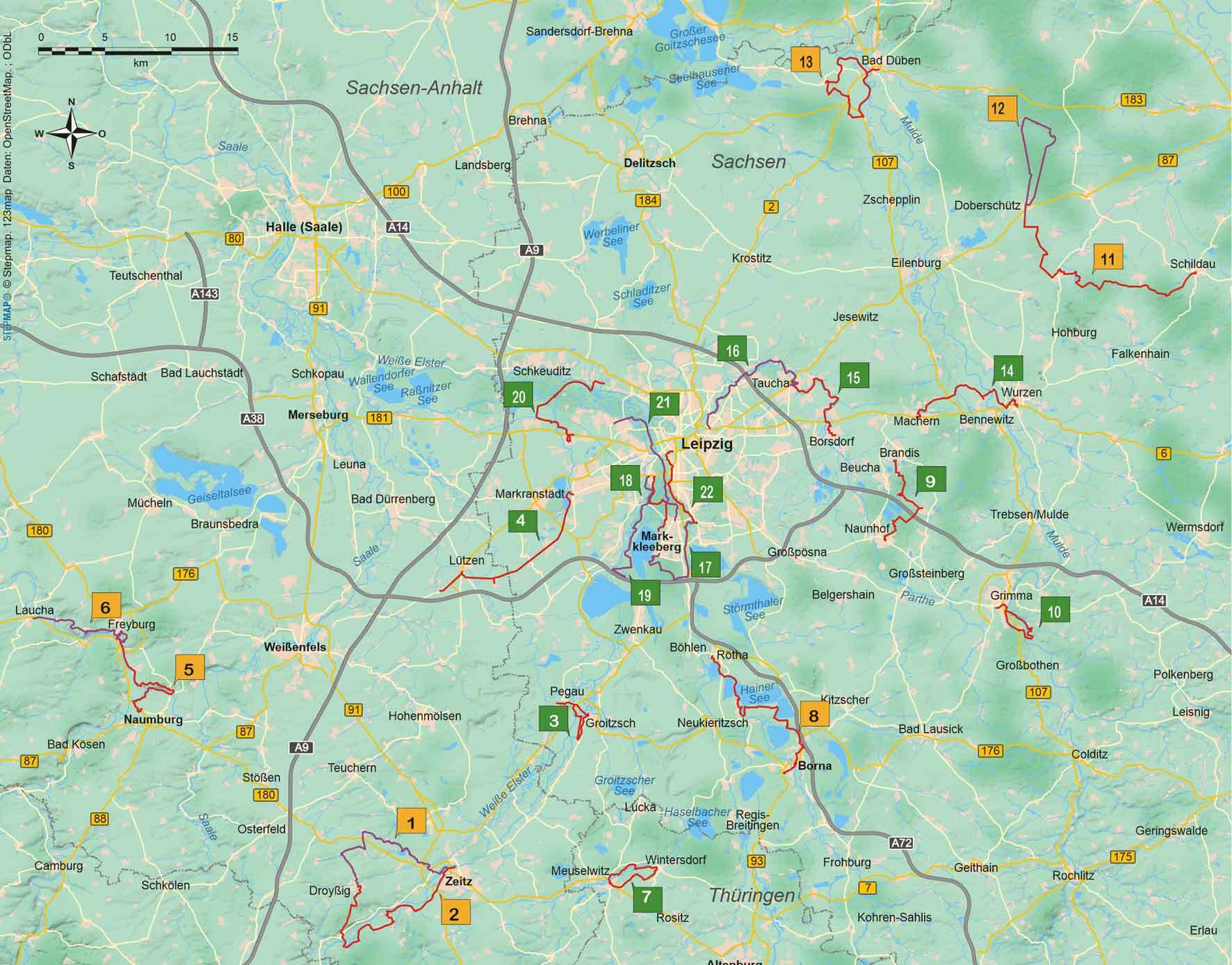 Wandelgids: Leipzig und Umgebung - 28 Wanderungen Zwischen Großstadt und Natur (389)