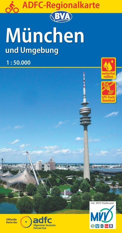 Cycling map ADFC Regionalkarte Munchen und Umgebung 1:75,000 (2019)