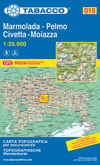 Wandelkaart Dolomiten Blad 015 Marmolada-Pelmo-Civetta-Moiazza (GPS) 2016