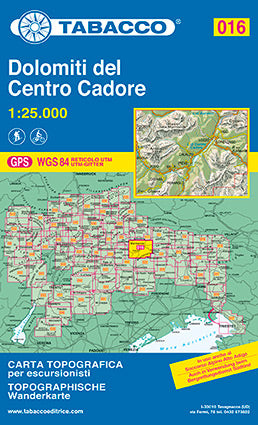 Wandelkaart Dolomiten Blad 016 - Dolomiti del Centro Cadore (GPS) 2015