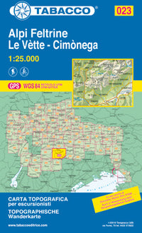 Wandelkaart Tabacco Alpi Feltrine Le VÃ¨tte - CimÃ²nega (GPS) 2019