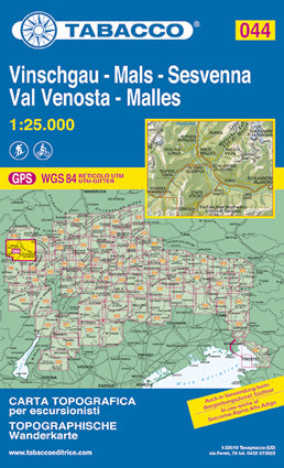 Hiking map Dolomiten Blad 044 Vinschgau-Mals-Sesvenna / Val Venosta (GPS)