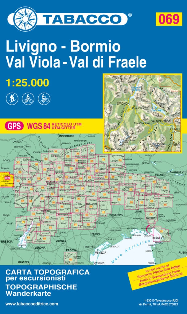 Wandelkaart Dolomiten Blad 069 Livigno-Bornio Val Viola-Val di Fraele 1:25.000 (GPS) 2019