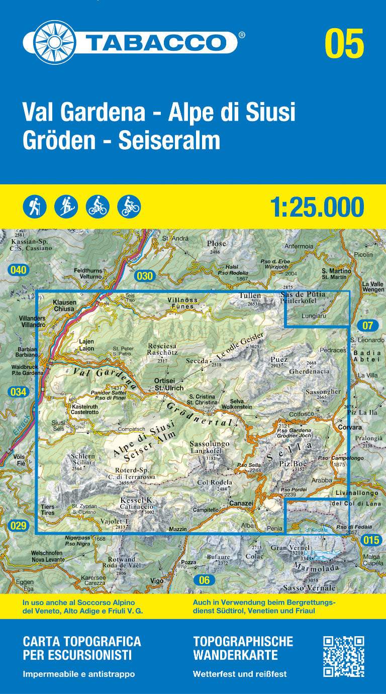 Wandelkaart Dolomiten Blad 05 Val Gardena-Alpe di Siusi 1:25.000