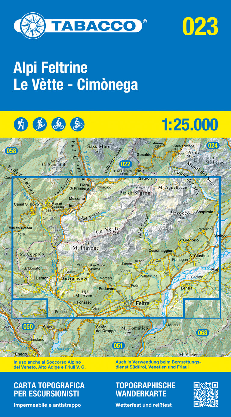 Wandelkaart Tabacco Alpi Feltrine Le Vètte - Cimònega