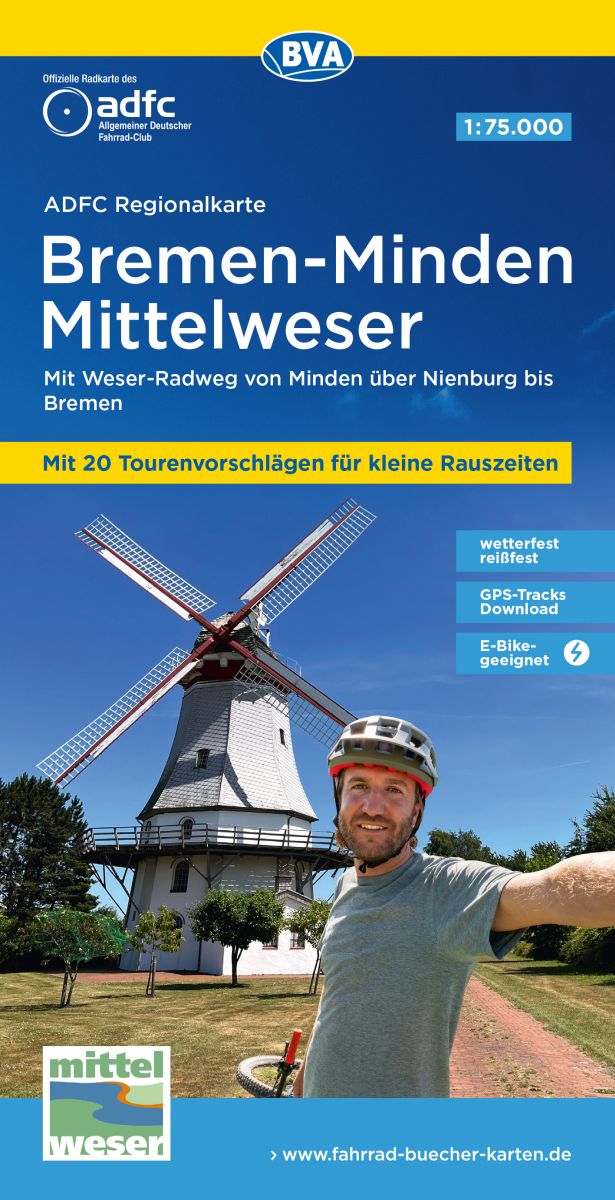 Cycling map ADFC-Regionalkarte Bremen-Minden Mittelweser 1:75,000