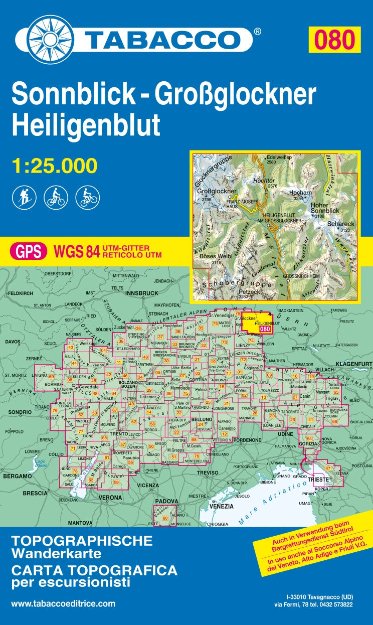 Wandelkaart Tabacco Blad 080 Sonnblick-GroÃŸglockner Heiligenblut (GPS)