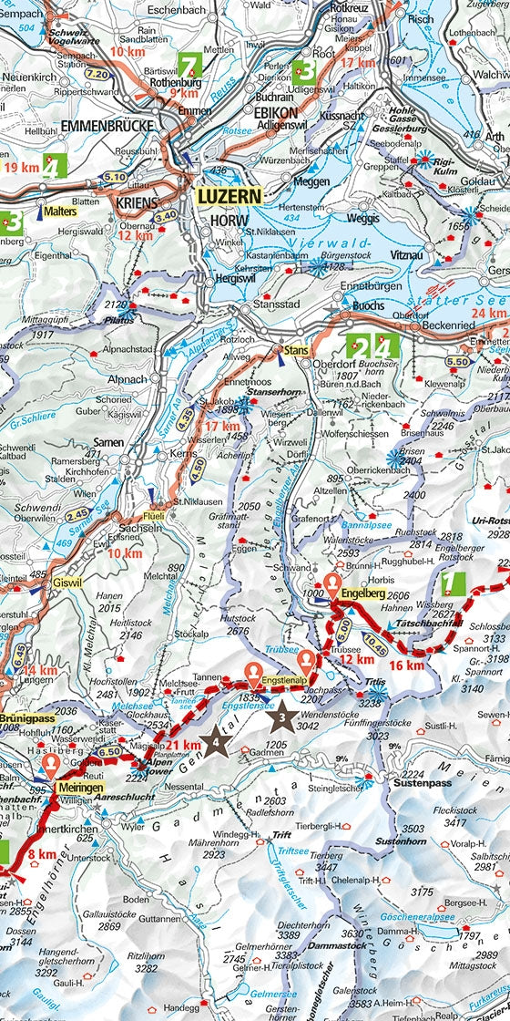 Fernwanderwege Schweiz 1:301 000 Randonnées longue distance in Suisse