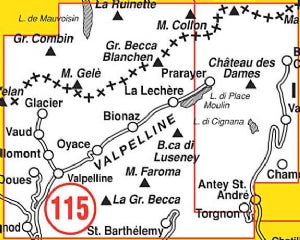 Wandelkaart Italiaanse Alpen Blad 115 - La Valpelline 1:25.000