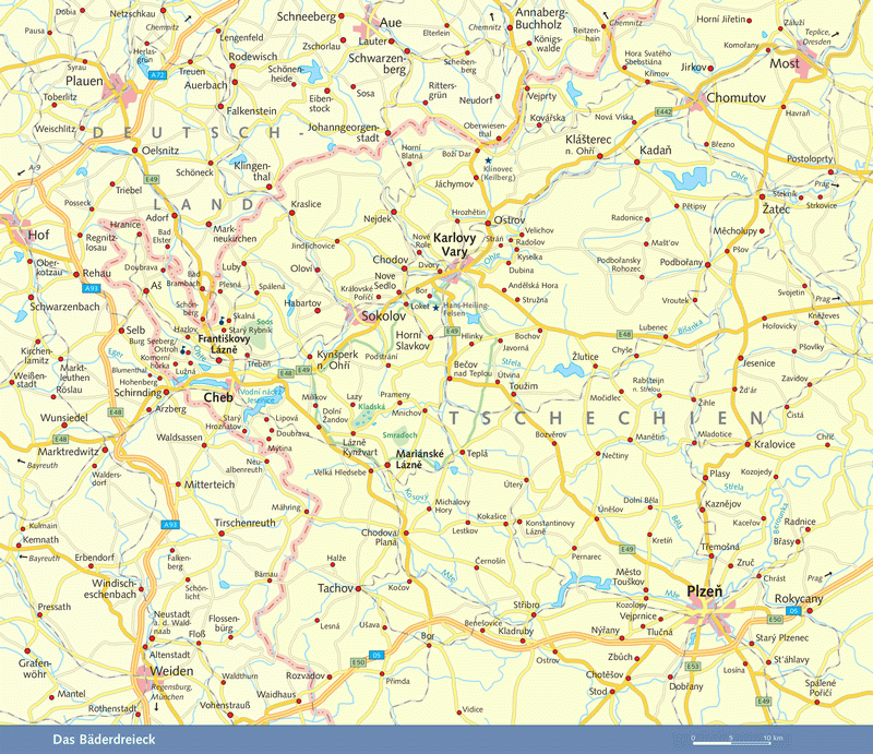 Travel guide Böhtisches Bäderdreieck - Around Franzenstadt, Karlsbad und Marienbad