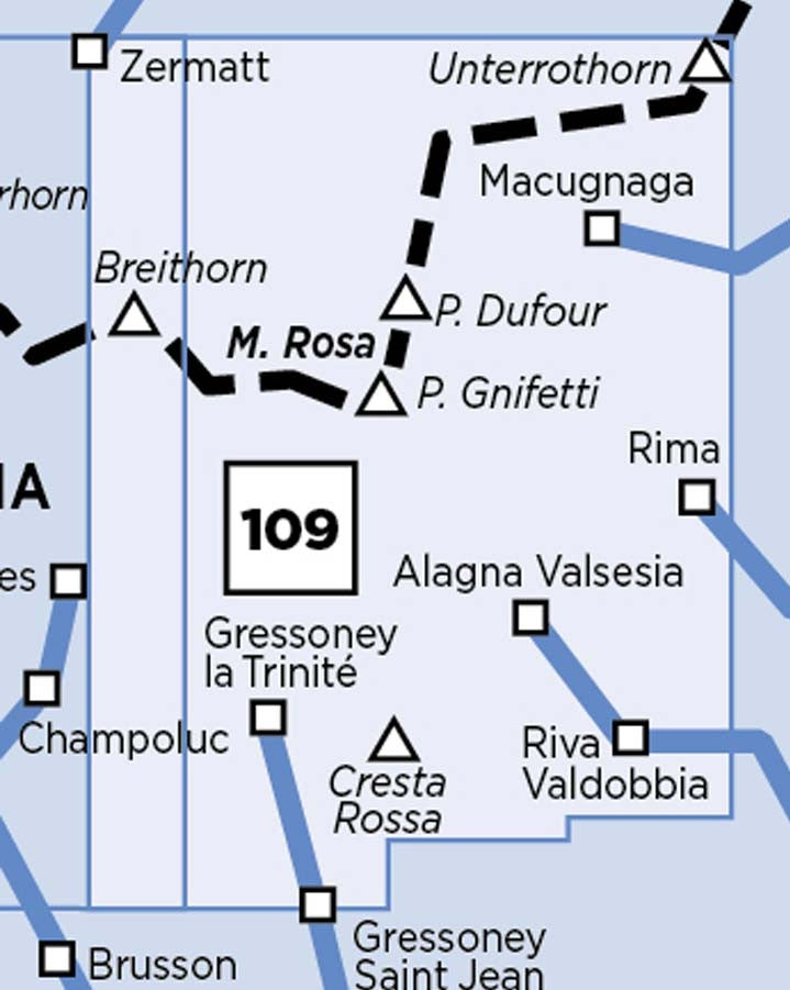 Wandelkaart Italiaanse Alpen Blad 109 - Monte Rosa 1:25.000