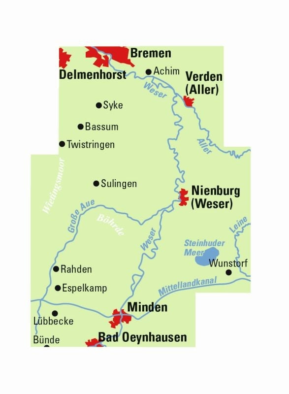Cycling map ADFC-Regionalkarte Bremen-Minden Mittelweser 1:75,000