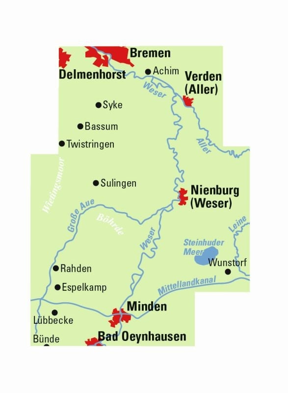 Fietskaart ADFC-Regionalkarte Bremen-Minden Mittelweser 1:75.000