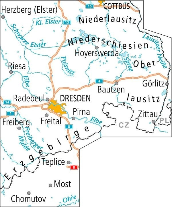 Cycling map ADFC Radtourenkarte 14 Lausitz - Östliches Erzgebirge 1:150,000 (2019)