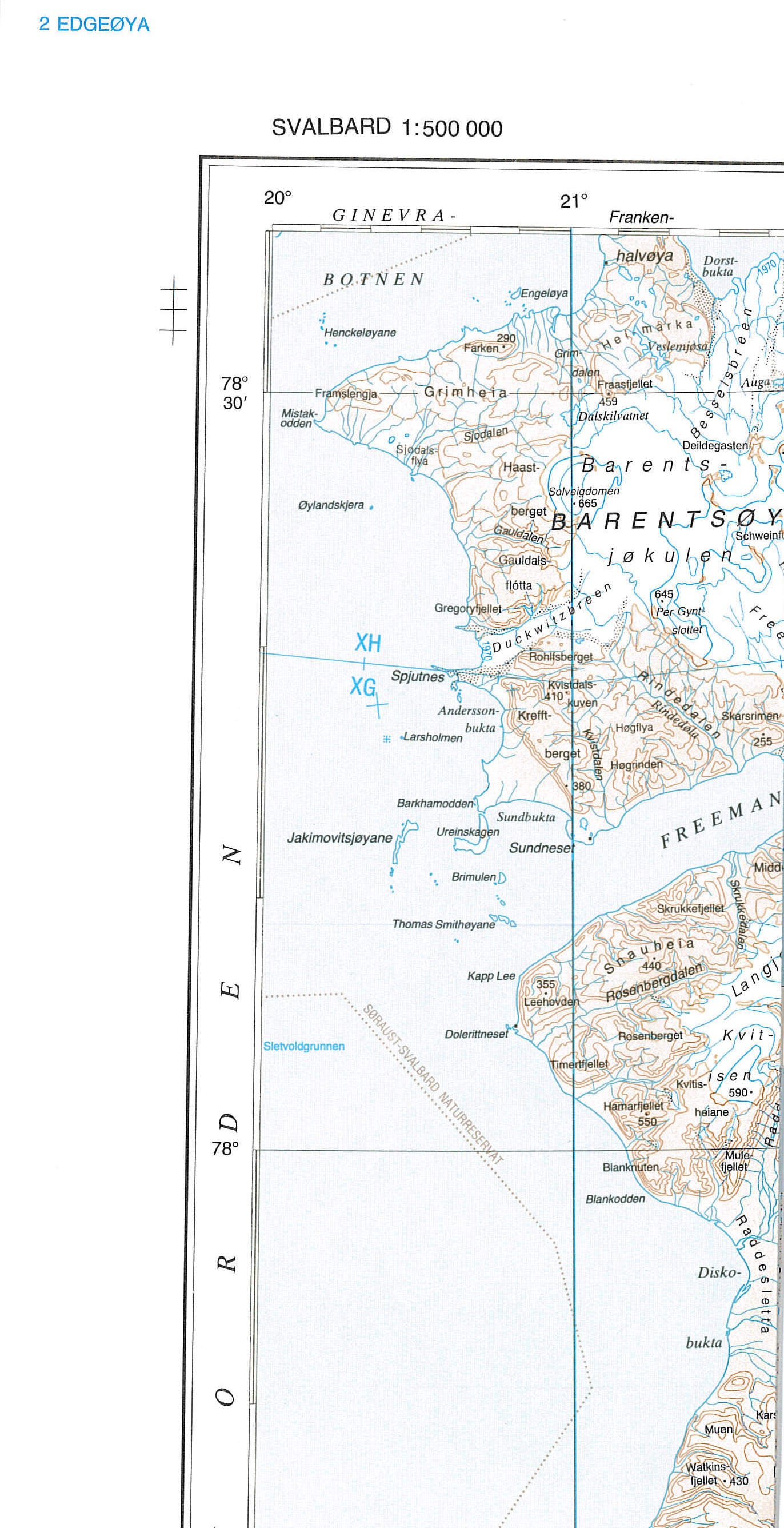 Kart Svalbard EdgeÃ¸ya 1:500.000 (Blad 2)