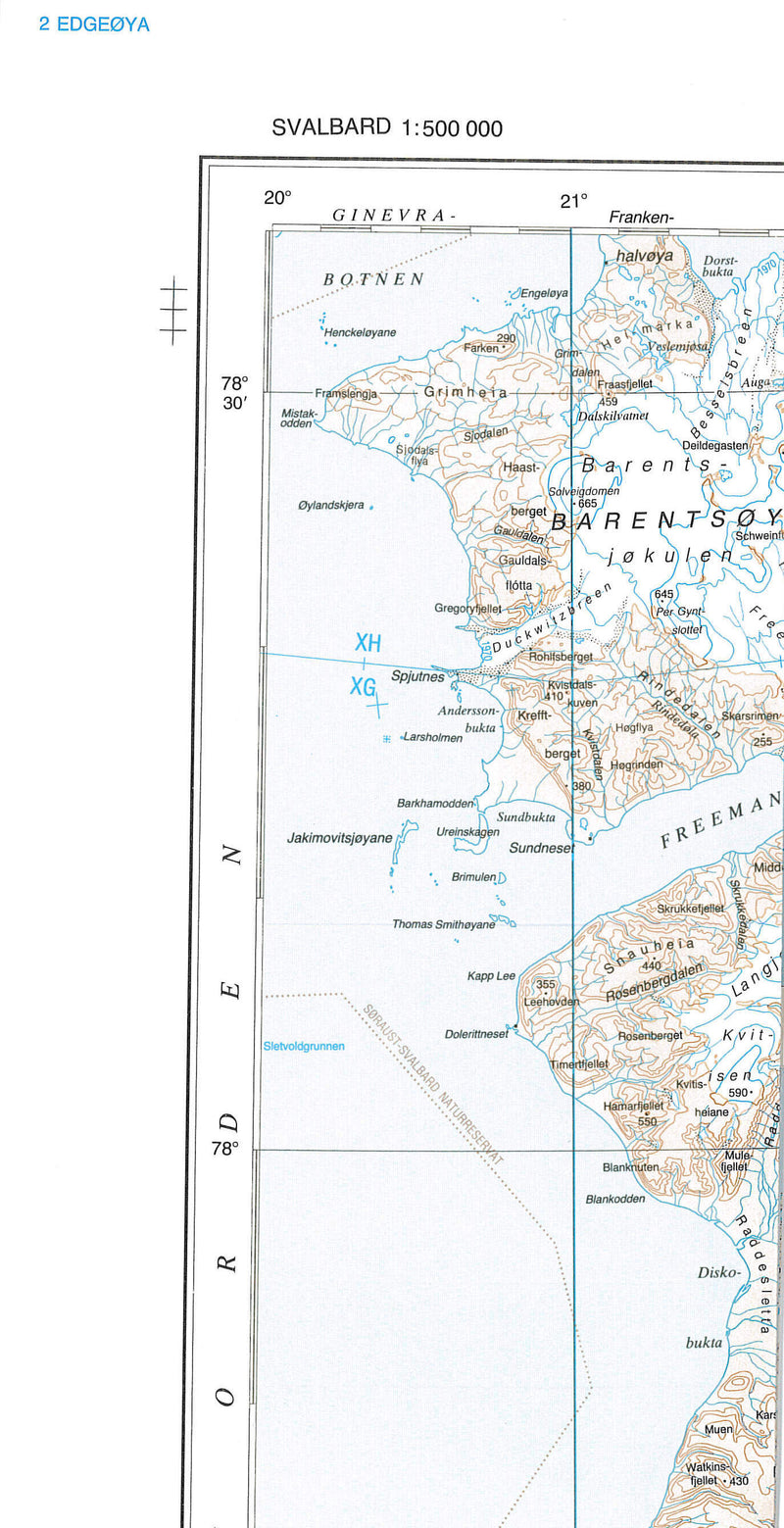 Kart Svalbard Edgeøya 1:500,000 (Sheet 2)