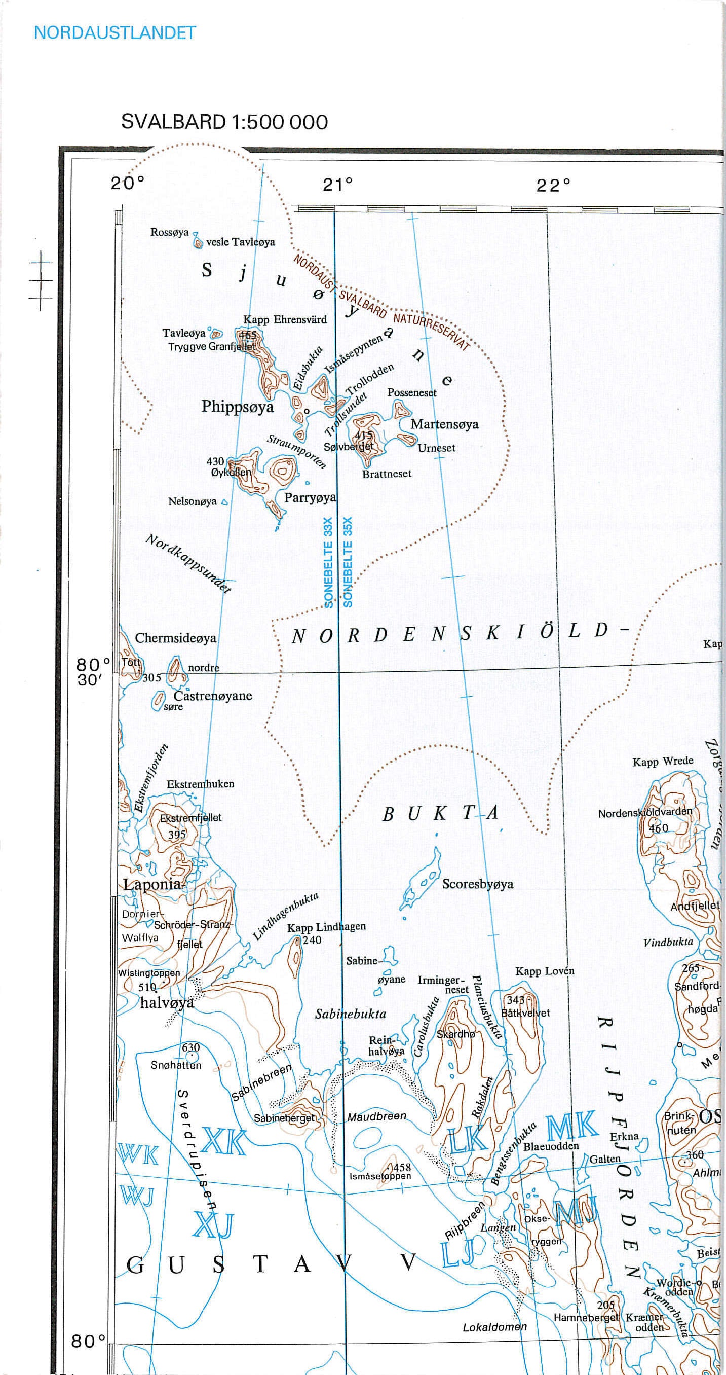Kart Svalbard Nordauslandet 1:500,000 (Sheet 4)