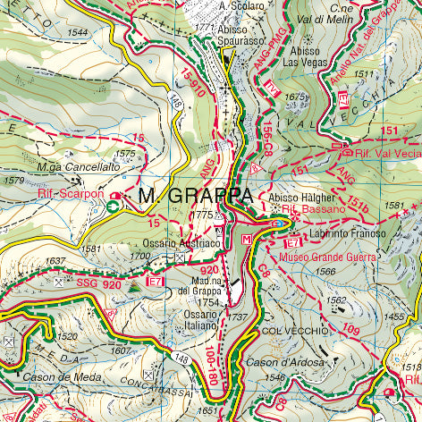 Wandelkaart Tabacco Blad 051 Massiccio del Grappa / Bassano - Feltre