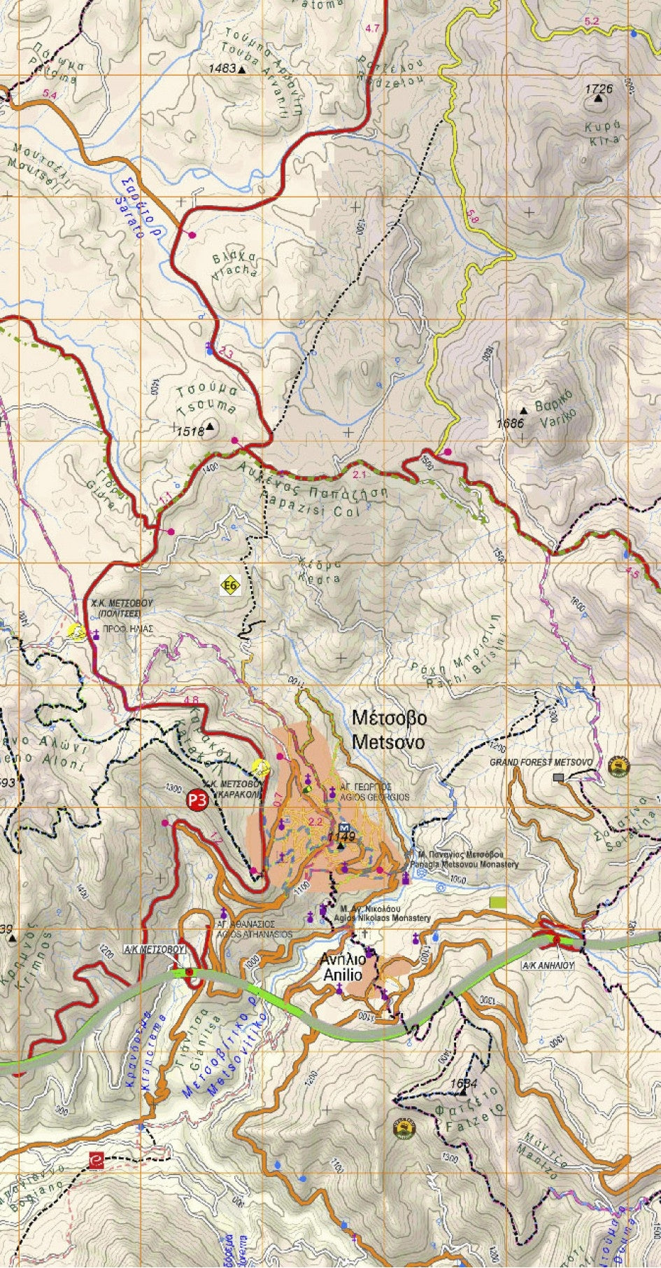 Wandelkaart Zagori Valia Kalda - Metsovo (3.1/6.4)